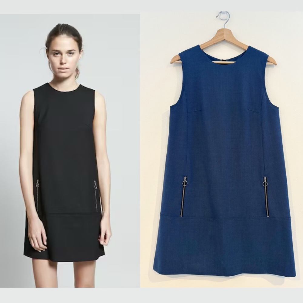 Acne Studios || Chow Bistretch Shift Mini Dress Mod Blue Zippers 40 US 8